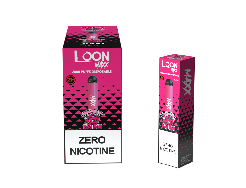 LOON MAXX ZERO NICOTINE 10-PACK - STRAWBERRY BAD BULL - The Loon Wholesale